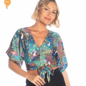 BM Klimt Bunnies Collage Kimono Tie Top